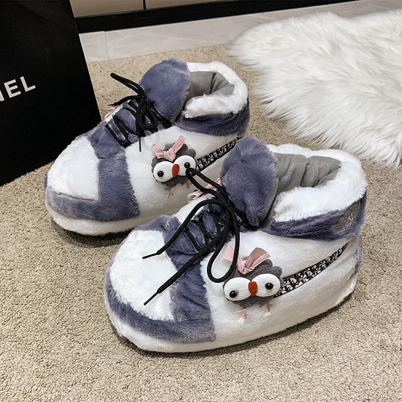 Fashion Winter New Fashion Flat Cotton Boots Women's Round Head Suede Front Lace-up Matching Color Soft Soled Shoes