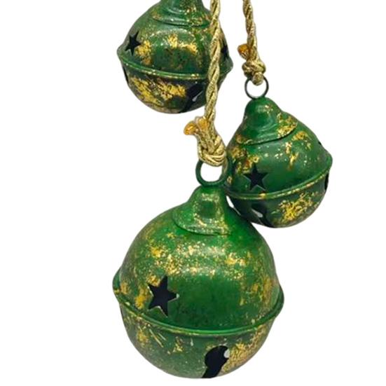 Christmas Bell Decoration 17.7" Hanging Jingle Bells with Plaid Bow Pine Needles Red Berries Rustic Holiday for Door