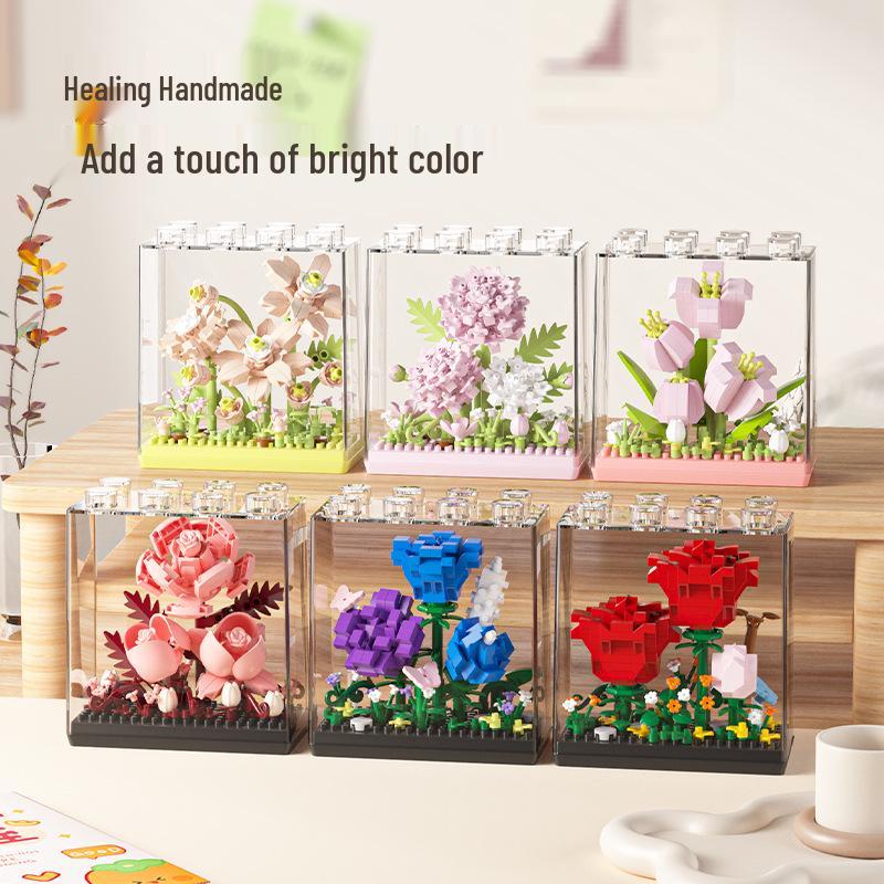 Dream Flower Box: Preserved Building Block Bouquet Set - Sunflower & Carnation. Ideal Toy for Children's Assembly.