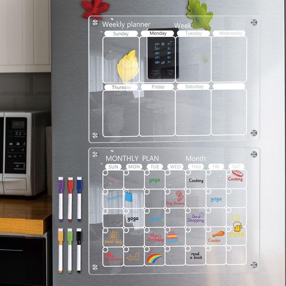 6 Markers Monthly Calendar Memo Clear Planning Note Board Premium Magnetic Fridge Calendar  School
