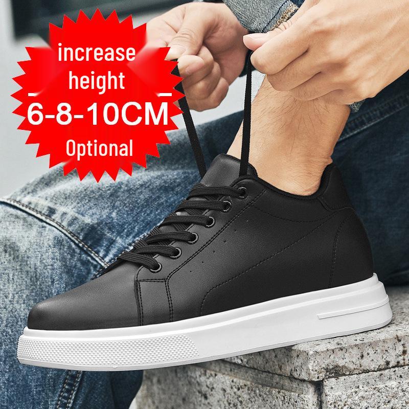 Pánské kožené tenisky zvyšující výšku o 8 cm - Bílé, Trendy silná podrážka, Prodyšné a ležérní sportovní styl