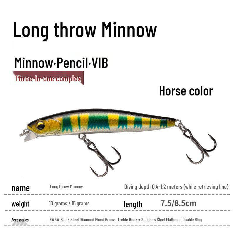 

Sinking Minnow Pencil Lure for Long Casts: Ideal for Freshwater and Sea Fishing - Targets Aspius, Bass, Mandarin Fish, Mackerel, and Perch. 15g/8.5cm
