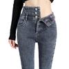 High-Waist Skinny Velvet-Lined Jeans - Women's Casual Japanese Korean Style, Autumn/Winter 2025.