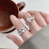 Korean Double Layer Heart Ring: Geometric Lines, Adjustable, Trendy Index Finger Jewelry for Women