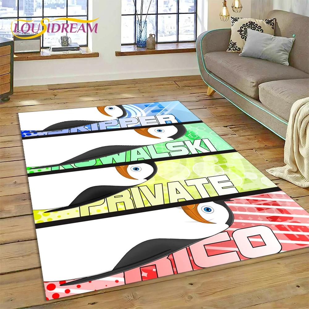 Roztomilý kreslený koberec s tučňáky z Madagaskaru pro obývací pokoj, ložnici, domácí dekoraci pohovky, koberec do dětského pokoje, protiskluzová podložka na podlahu, dárek