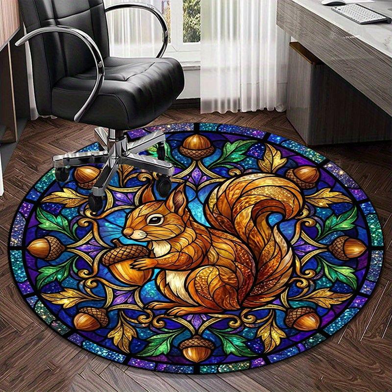 Squirrel And Acorns Stained Glass round carpet Chair cushion Round Entryway Rug, Soft Round Rugs for Living Room, Bedroom, Circle Carpet decor gifts