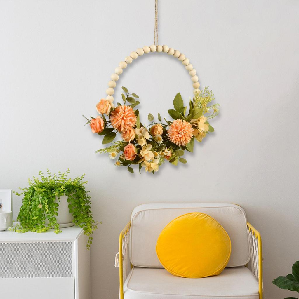 Artificial Flower Wreath Door Garland Greenery Leaves Wall Hanging Decor