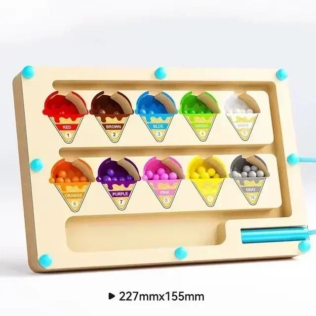 Wooden Magnet Puzzles Educational Toys Early Education Puzzle Board Magnetic Maze Board Color Sorting Game Counting Toys