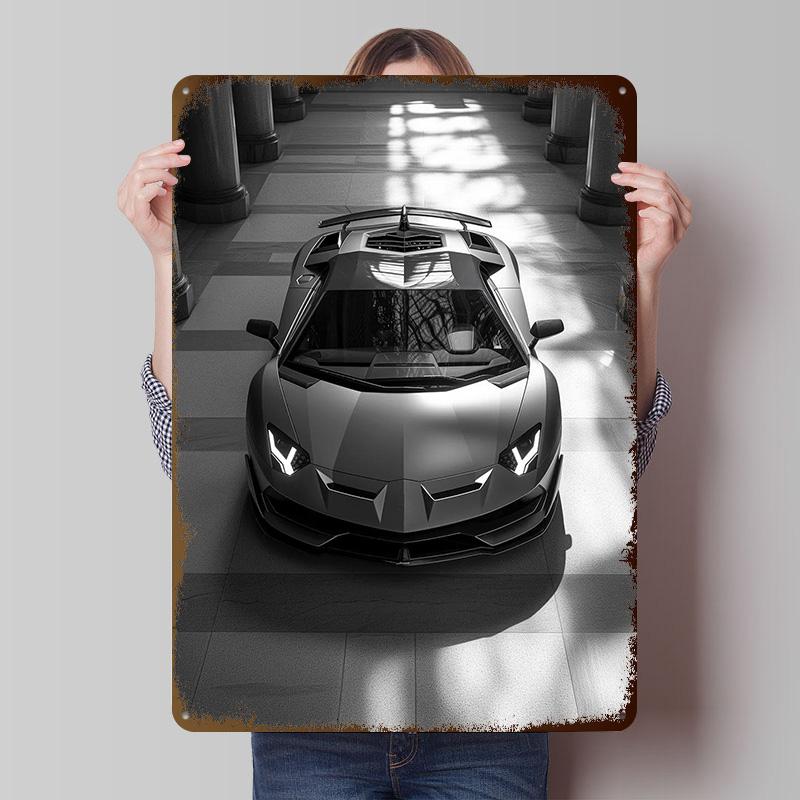 Sports Car Aventador SVJ Poster Customized Wall Art Vintage Metal Signs Retro Tin Plaque for Man Cave Bedroom Decoration Gaming