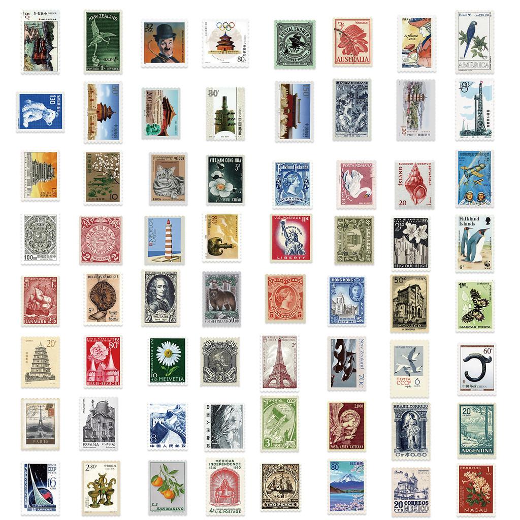 64Pcs Vintage Postmark Graffiti Stickers Waterproof Diy Decals For Guitar Laptop Luggage Sticker Story Store
