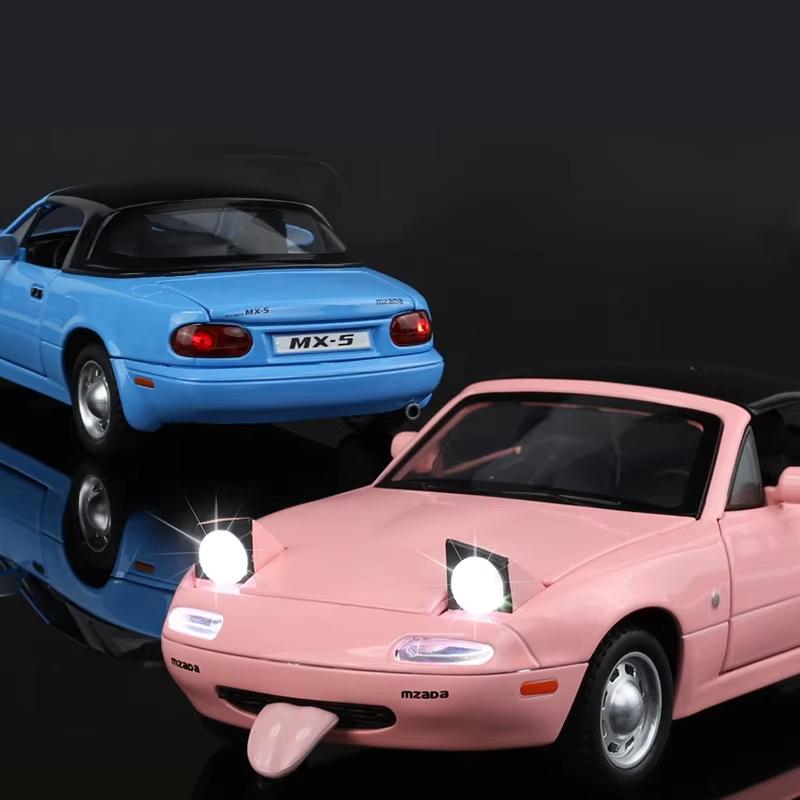 New 1/24 Mazda Miata MX5 Convertible Sports Car Toy Car Model Die-cast Alloy Metal Miniature Vehicle Model Sound and Light Collection Gift for Boys