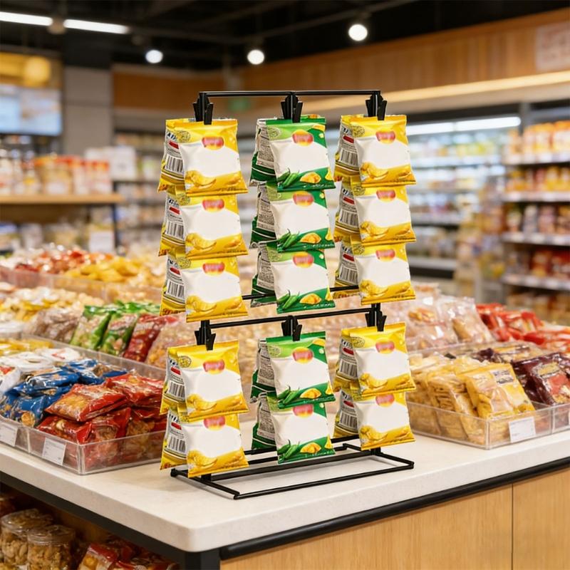 Metal Food Holder Rack With 48 Clamps 3 Layer Design Durable Carbon Steel Storage Unit For Retail Store Household Cooking Area Use