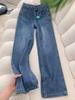 Women's Retro Blue High-Waist Straight-Leg Jeans - Versatile Slimming Fit for Spring and Autumn
