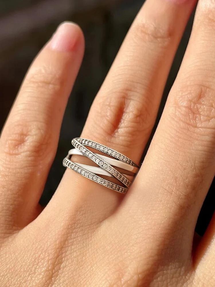 925 Sterling Silver Dazzling Interlocking Loops Zircon Ring for Women Anniversary Fashion Personalized High Quality Fine Jewelry