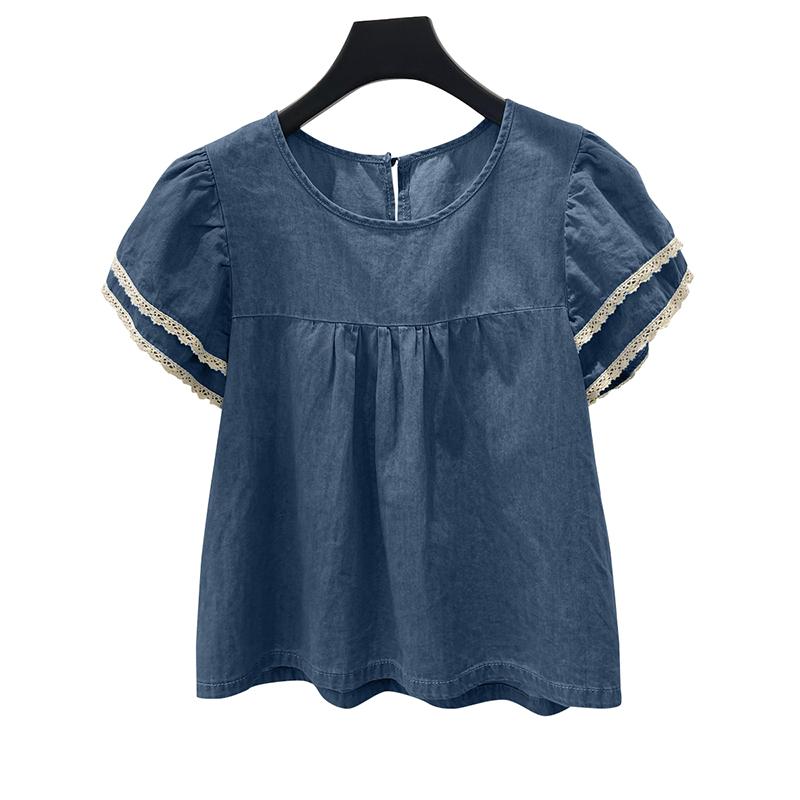 

ZANZEA Женская повседневная кружевная блузка в стиле пэчворк с коротким рукавом M