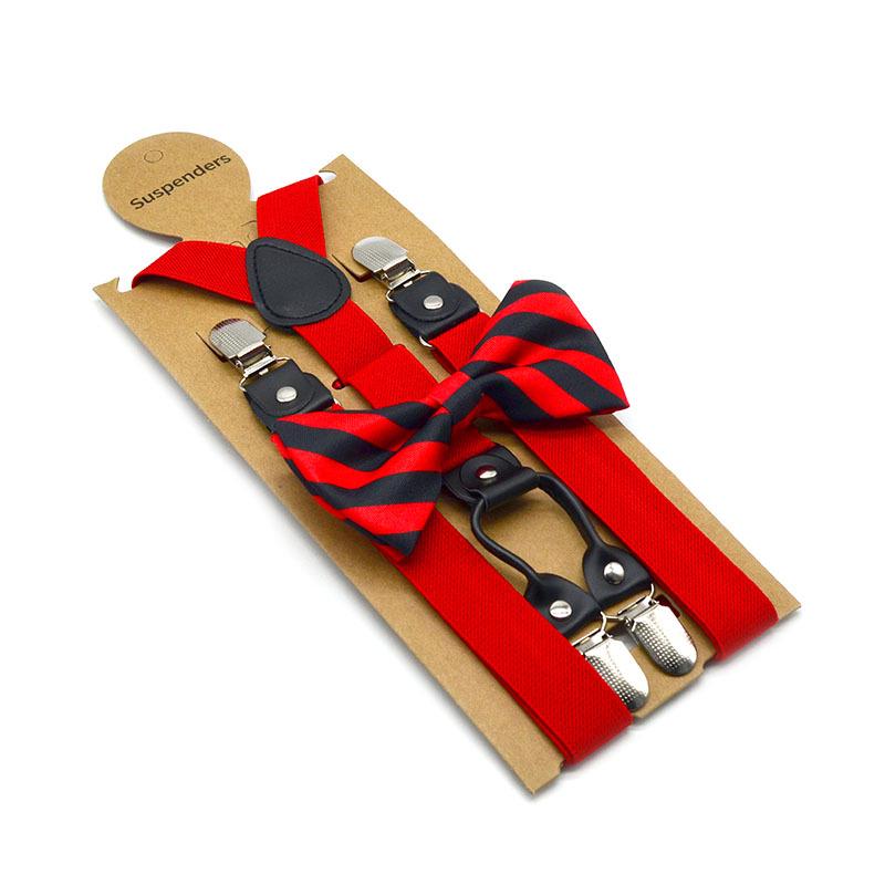 Adult Unisex 4-Clip Elastic Suspenders & Bow Tie Set, Non-Slip, Solid Color, 2.5cm