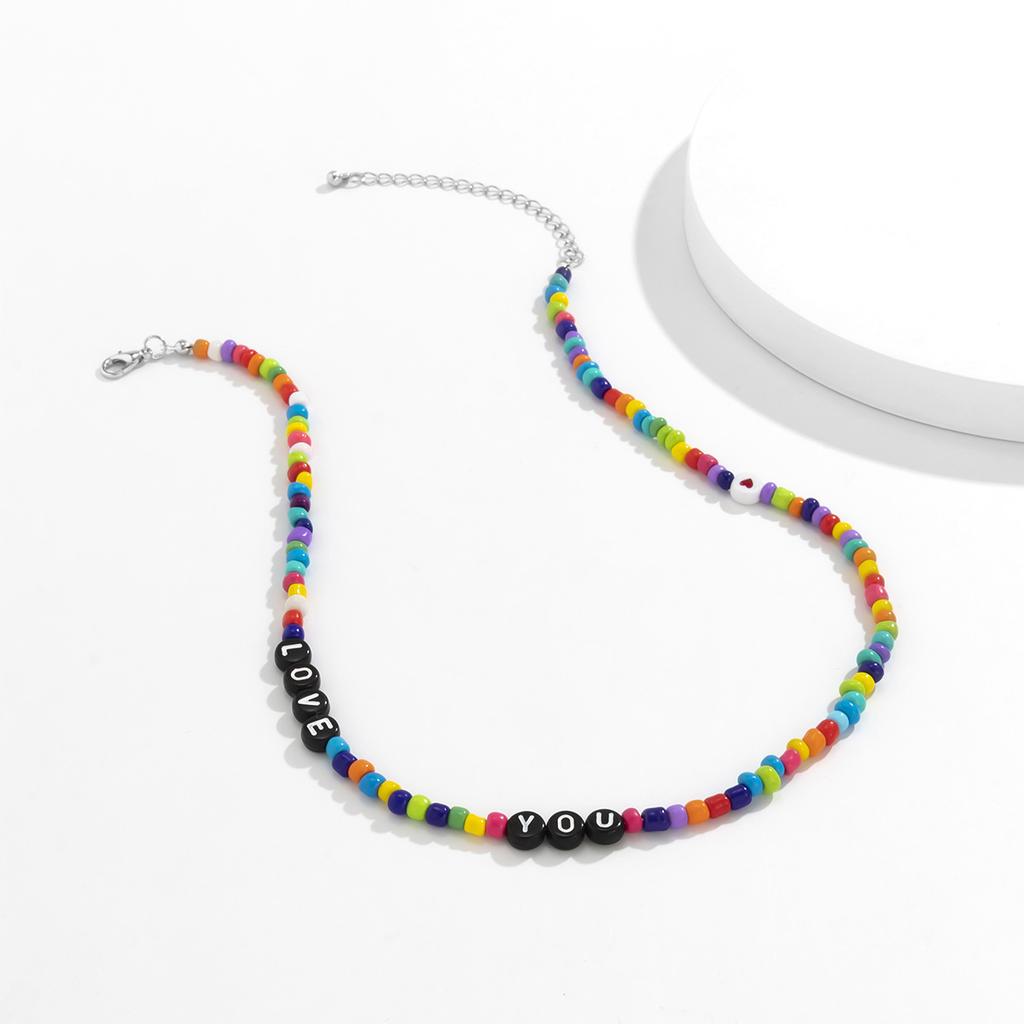 Trend Bohemia Regenbogenfarbe Samenperlen Kette Choker Halsketten für Damen Herren Koreanische Mode Kleine Liebesbrief Accessoires Schmuck