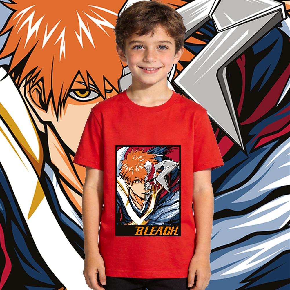 Bleach Ichigo Anime Print Tee for Kids Pure Cotton Short Sleeve T Shirt Boys Girls Casual Summer Top