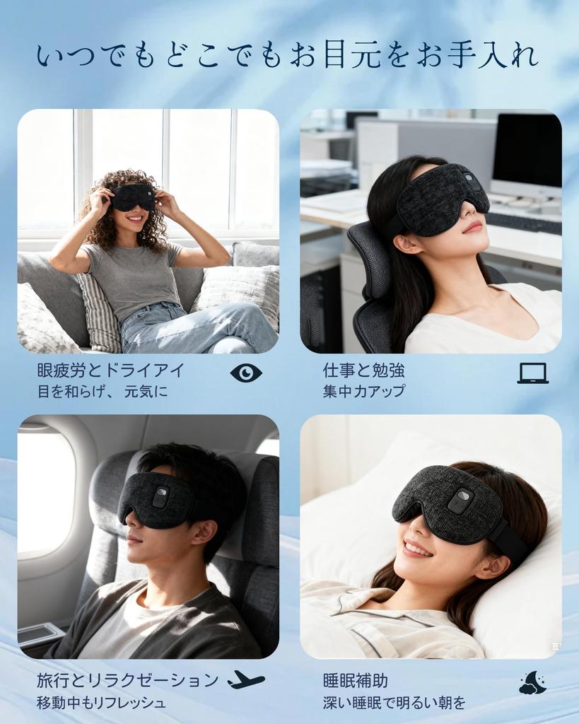 FORJING Rechargeable Hot Eye Mask for Sleeping Screen 3 Temperature and Time Light Blocking No Sleep Lightweight Type C Charging Port [Digital