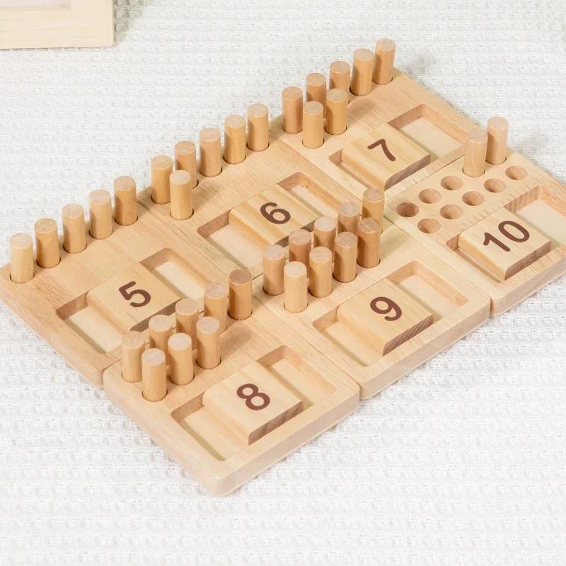 Crianças Montessori Tabuleiro Sensorial de Matemática de Madeira Contagem com Palitos Combinando Blocos Numéricos Aprendizagem Pré-escolar Brinquedos Educativos Crianças Pequenas