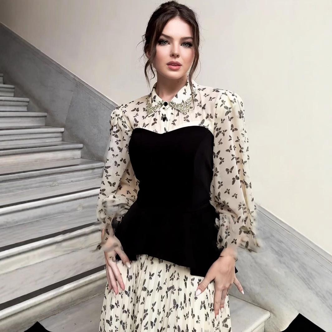 

2024 Осень Сексуальный Французский Жаккардовый Комплект из Двух Предметов: Платье без Рукавов S чёрный