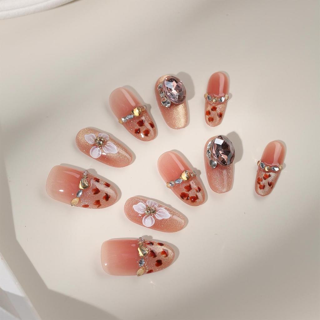 Zhuoshimei Leopard Print French Sparkly Nail Patches - Handmade Autumn/Winter Carved Luxury Whitening Manicure.