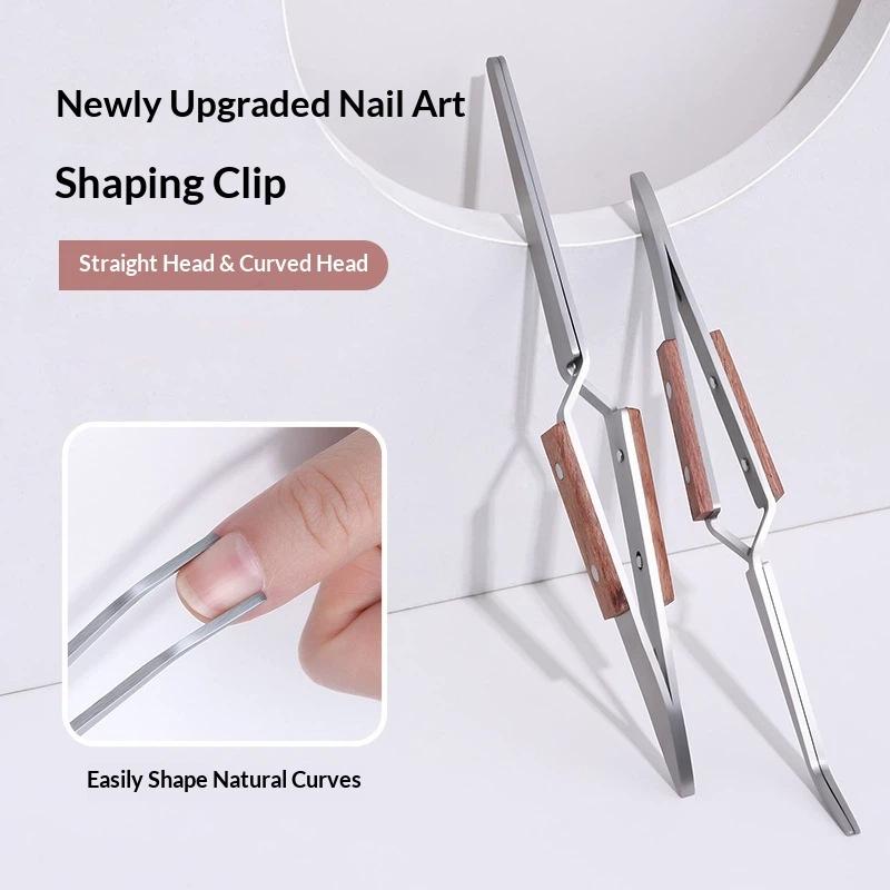 1Pcs Gel Quick Building Extension Wooden Handle Tips Clips Nail Art Manicure Tools Nail Shaping Tweezers Curve Pinching Tool