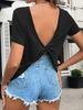 Women's Twist Backless Short Sleeve Top Round Neck Curved Hem Casual Tee