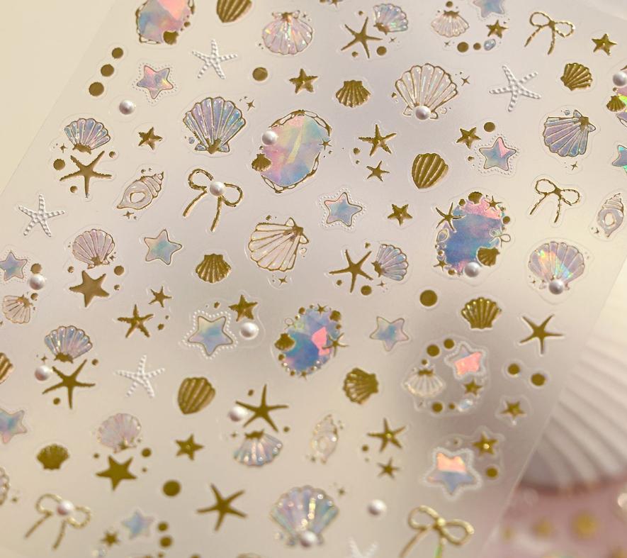 Shell Light Starfish Shell Nail Stickers Cute Starfish Decorative Stickers For Nails DIY 3D Self Adhesive Manicure Decals
