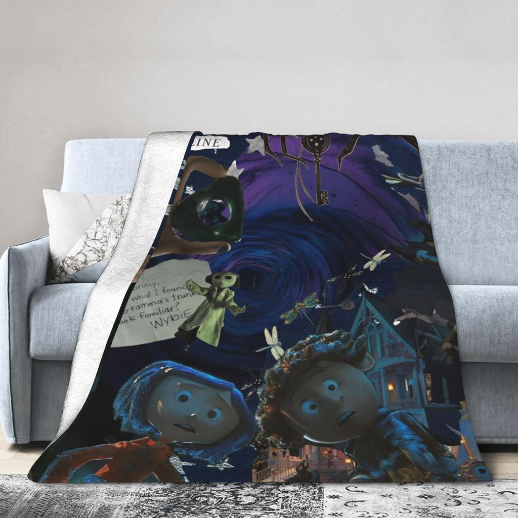 Coraline Halloween Horror Blankets Fleece Print   Multifunction Lightweight Throw Blankets for Bed Bedroom Bedspread