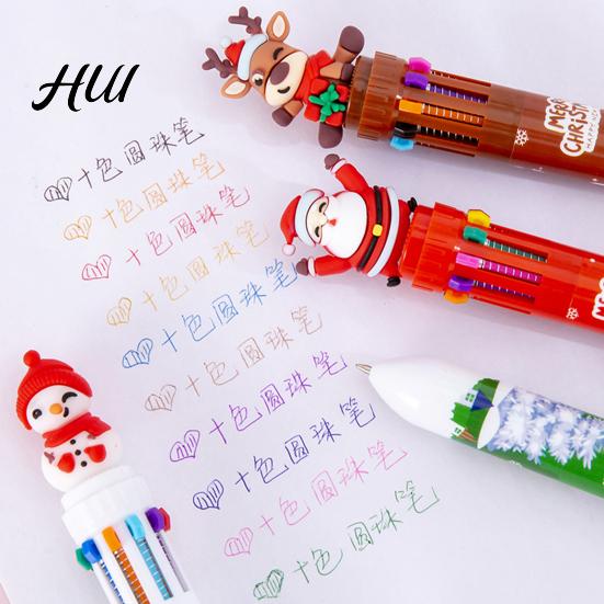 Efficient Multi-color Pen Christmas Ballpoint Pens 10-in-1 Retractable Cute Santa Snowman Multi-function Festive Writing Tool for Kids School Supplies