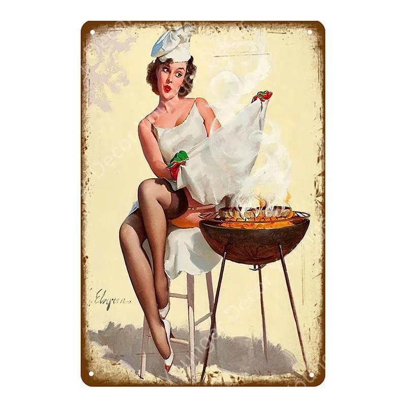 Amerikanisches Pin-Up-Girl Dame Blechschild Schlafzimmer Badezimmer Wanddekoration Pub Café Bar Party Club Vintage Poster Metallbild YI-051