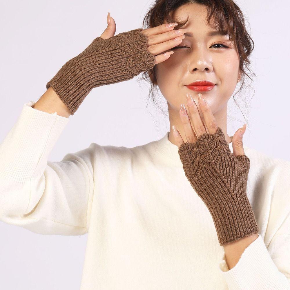 Hollow Out Knitted Gloves Vintage Fingerless Gloves All-Match Winter Wool Gloves  Autumn