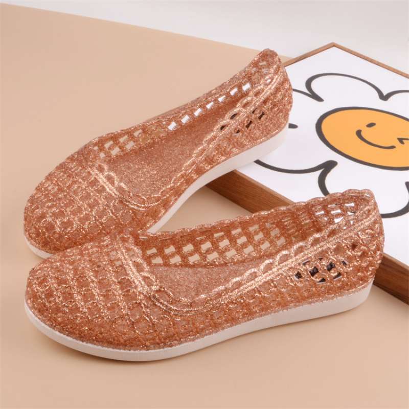 Super Soft Crystal Sandals Women's Fashion Outer Wear Hollow Hole Shoes Flat Bottom Non-slip Plastic Thick Sole Mother Grandma Sandals