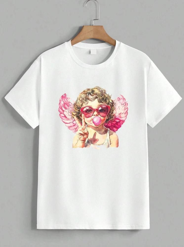 Cute Cupid Cherub Angel Heart Glasses Bubble Gum T‑Shirt