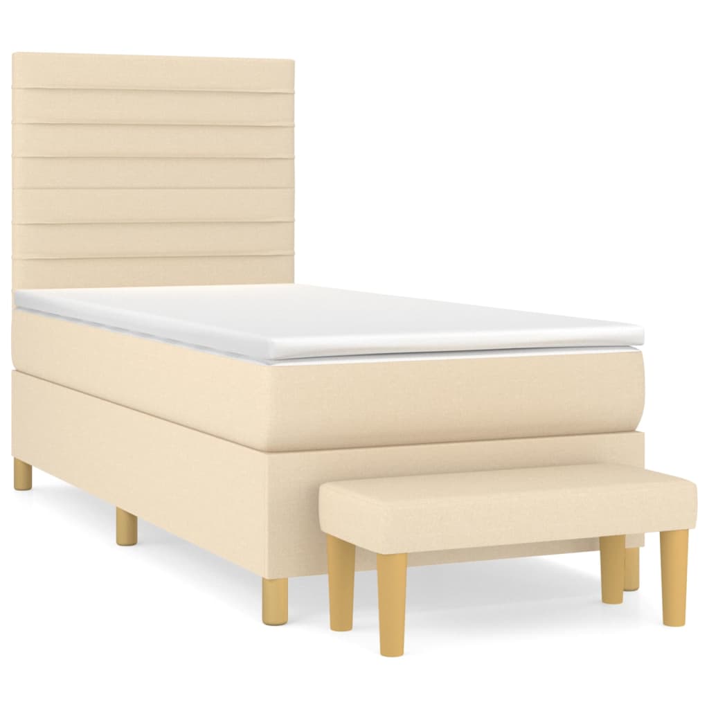 Box Spring Bed with Mattress Cream 90 x 190 cm Fabric
