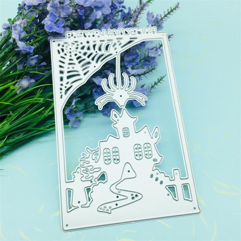 

Хэллоуин Замок Паутина Граница Узор Скрапбукинг Ремесло Die 3D DIY Фестивальная Открытка Изготовление Счастливый Хэллоуин серебряный