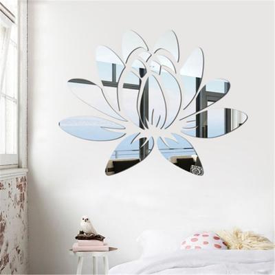 For Living Room Stereo Lotus Mirror Surface Design DIY Lotus Flower Decal Decorative Stickers Mirror Wall Stickers Art Mural