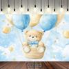 2D Newborn Backdrop, Watercolor Bear with Blue Balloons