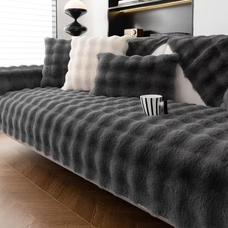 Protiskluzový polštář na pohovku, potah na pohovku, zimní teplý chlupatý potah na tlusté plyšové rohože na pohovku