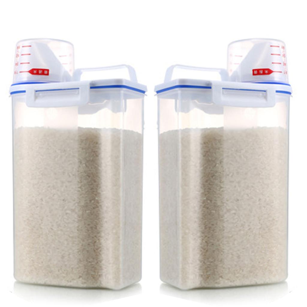 Rice Storage Barrel 2KG Capacity BPA Free Airtight Cereal Container with Measuring Cup Lid for Grain Flour Nuts