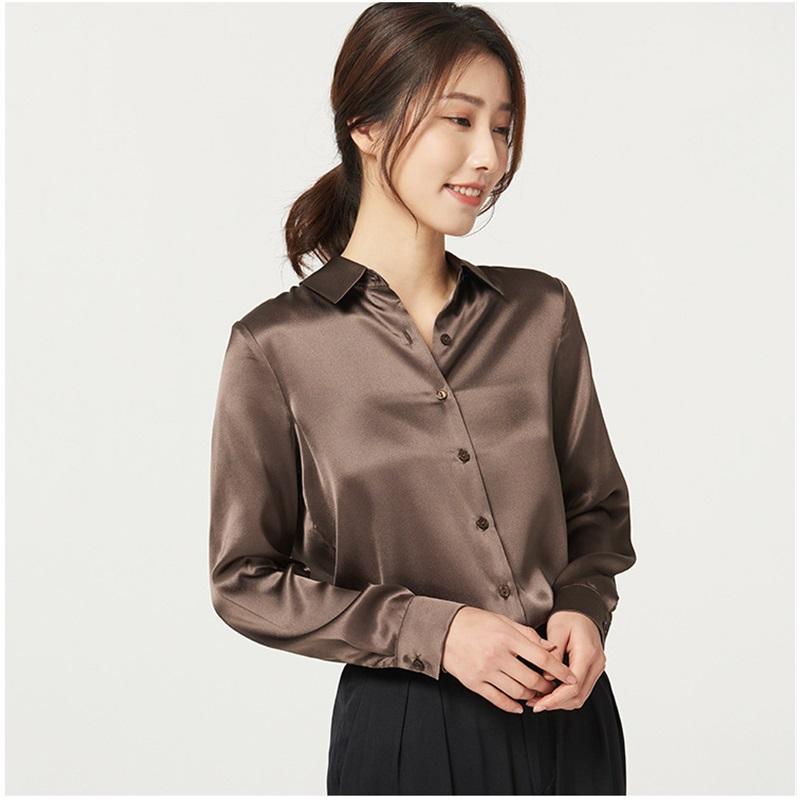 Saténové hedvábí z moruše Těžká hedvábná košile Dámská košile Blůza s dlouhým rukávem Dojíždění Jednobarevné Profesionální oděv