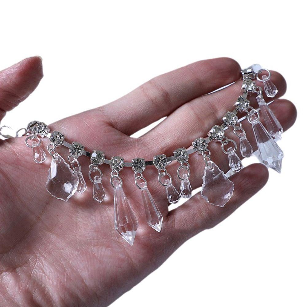1Yard Transparent Pendant Chain Glass Rhinestone Trim Silver Craft DIY Decoration Rhinestone Ribbon Glitter