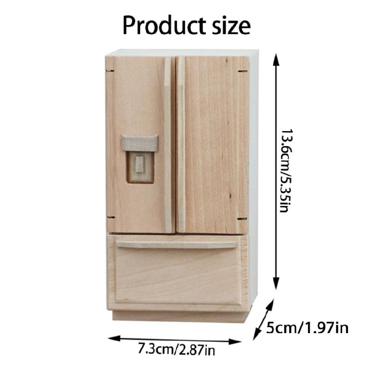 Miniatur-Holzkühlschrank Doppeltür Unbemalter Kühlschrank Möbel für Puppenhäuser Dekorationen Großartig für Sammler und Kinder