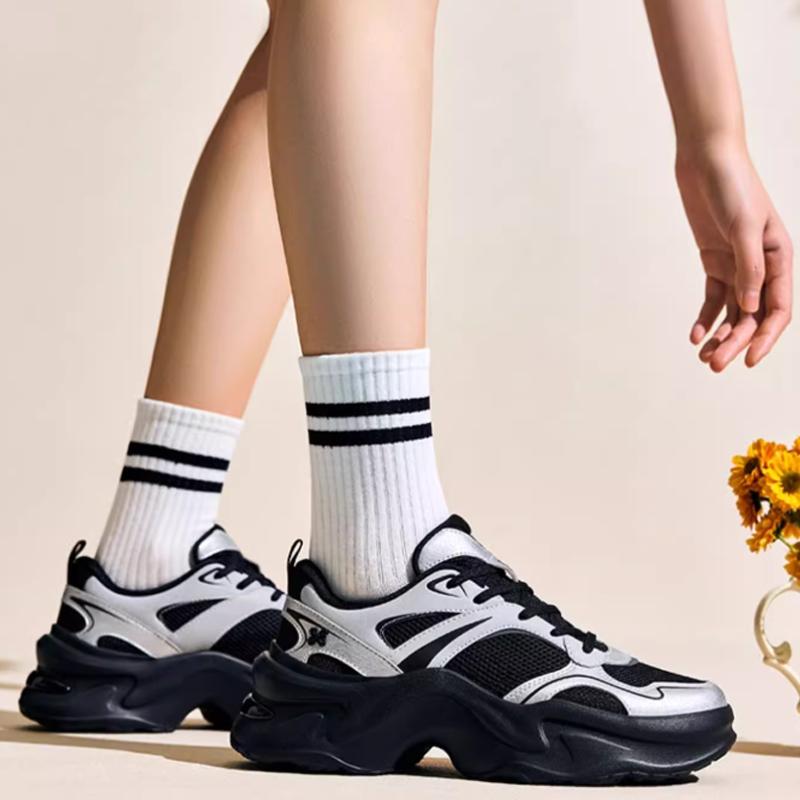 New Anta Wear resistant And Lightweight Low Top Chunky Sneakers Women's Black Silver 922528821-4