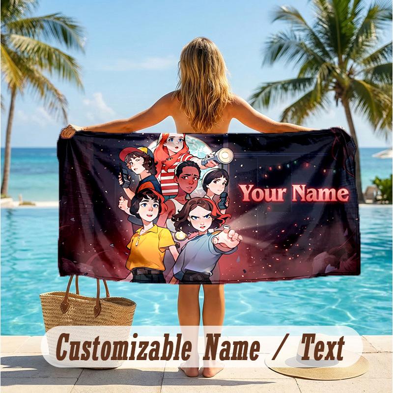 Custom Text Beach Towel, Soft Absorbent Swimming Multi-use TowelStranger Things