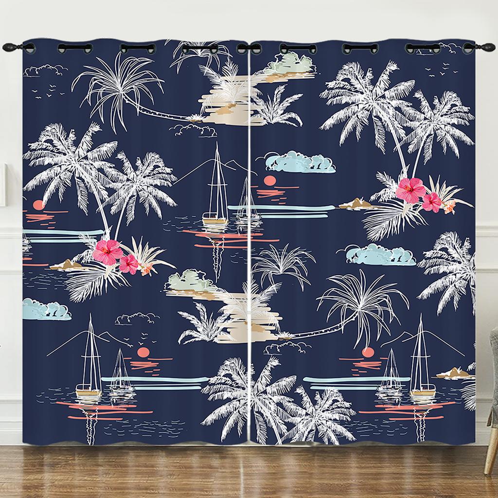Curtains Summer Coconut Tree Decorative Sunshade 3D Digital Printing Blackout Curtain No Punching Bedroom