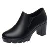 Round Toe Deep Mouth Single Shoes High Heels Thick Heels Versatile Spring Autumn Thick Sole Waterproof Platform Leather Shoes