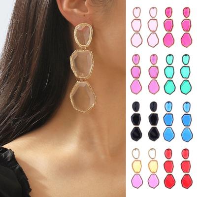 1 Pair Women Earrings Irregular Geometric Shape Resin Multi-layer Smooth Electroplated Ear Jewelry Lady