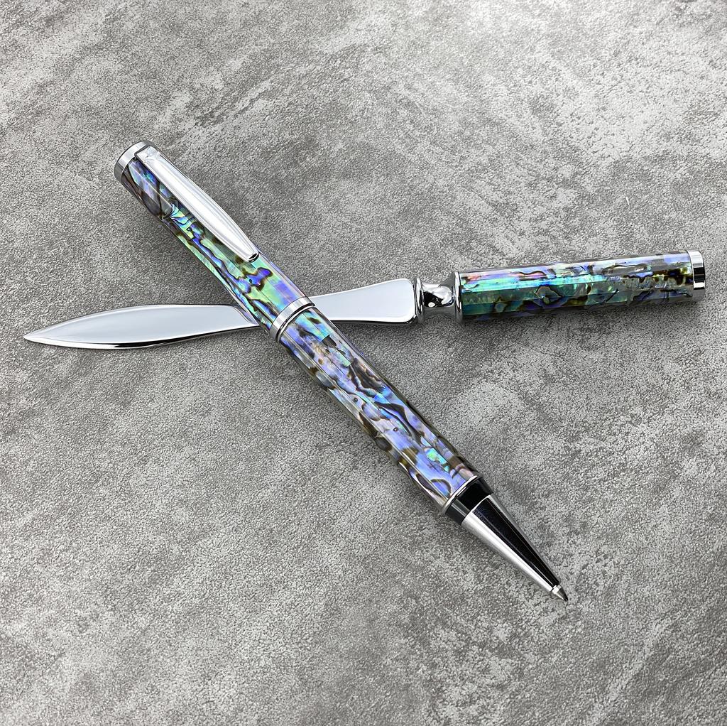 LACHIEVA LUX Luxury Abalone Shell Metal Ballpoint Pen and Shell Letter Opener Set, a Great Pen Gift for Men and Women